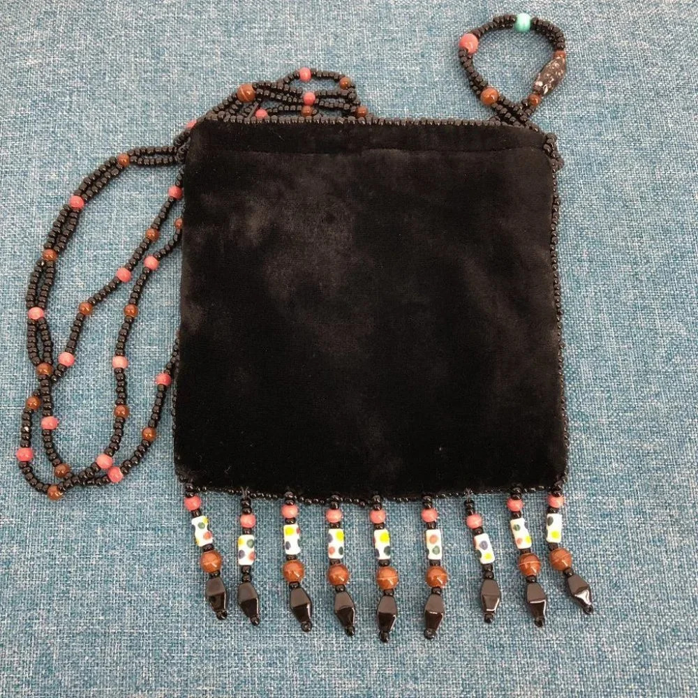 Velvet Black Beaded Colorful Butterfly Mini Cross-shoulder Pouch Y2K Retro - Picture 5 of 15
